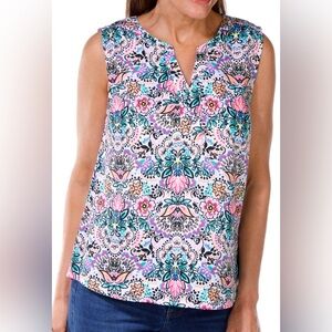 Coral Bay Floral Sleeveless Blouse - Pink & Blue Size Small Career Office Church